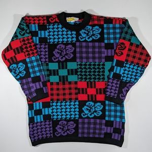 Vintage Traffic Jam Sweater Women's Size XL Acrylic Pullover Abstract 90s